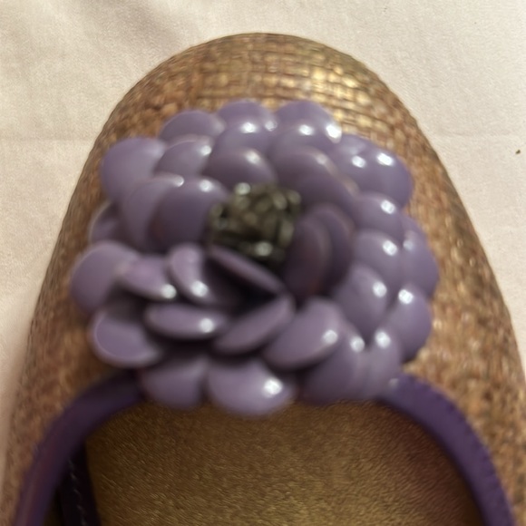 Tory Burch $295 size 8 petal ballet flats lavender woven raffia straw euc box - Picture 10 of 14